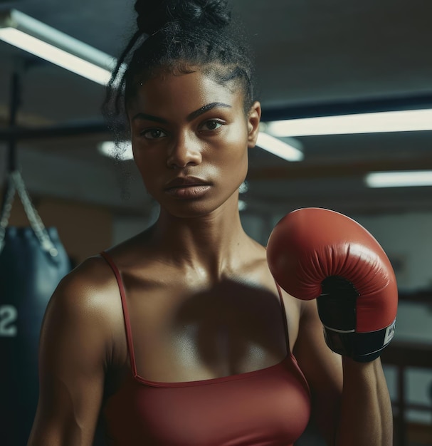 Une belle jeune femme posant avec des gants de boxe