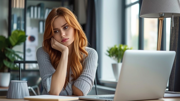 Une belle jeune femme qui travaille au bureau.