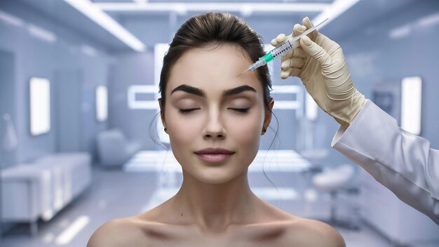 Photo une belle jeune femme reçoit une injection de botox dans le visage.