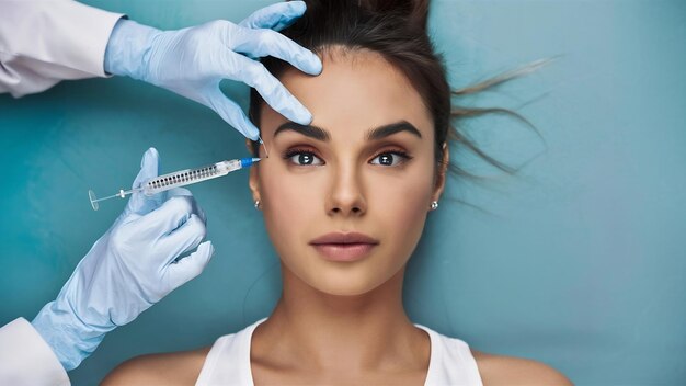 Une belle jeune femme reçoit une injection de botox dans le visage.