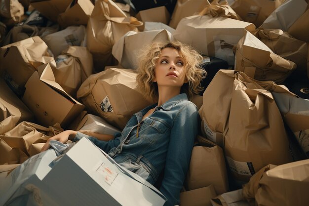 Belle jeune femme avec des sacs à provisions