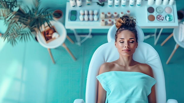 Une belle jeune femme se détend dans un salon de beauté.