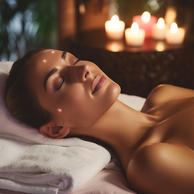 Photo belle jeune femme se relaxant dans un salon de spa concept de traitement de beauté