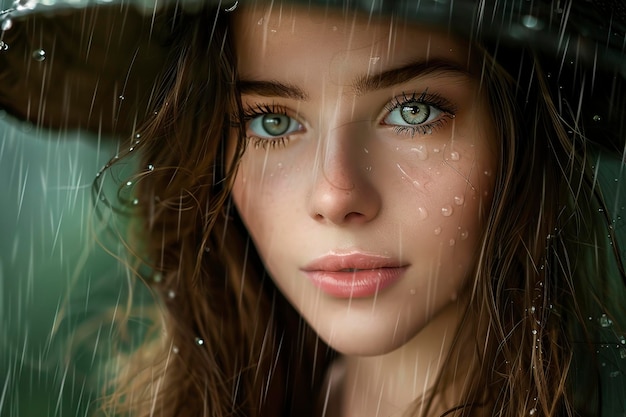 Photo une belle jeune femme sous la pluie