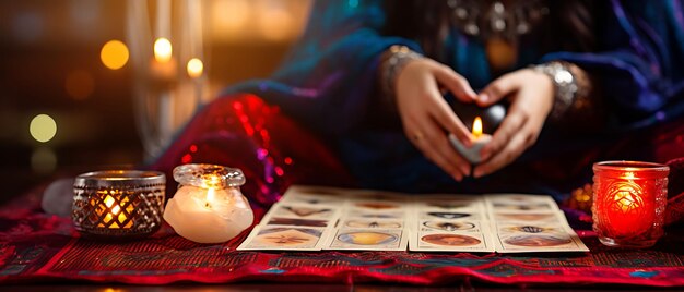 belle jeune femme tarot diseur de bonne aventure avec une carte de tarot