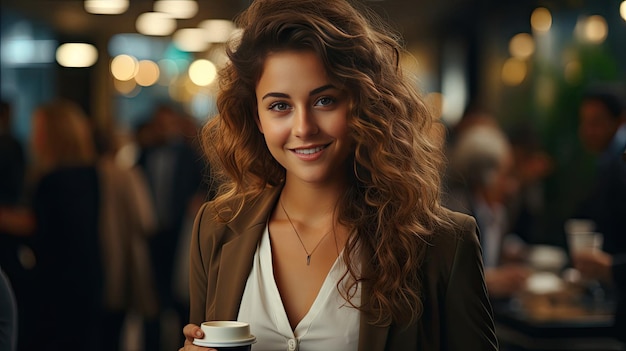 Belle jeune femme avec un verre de café à aller dans une grande ville femme boit du café sur la route