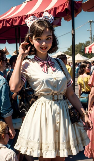 une belle jeune fille des années 1950 s'amusant à un carnaval