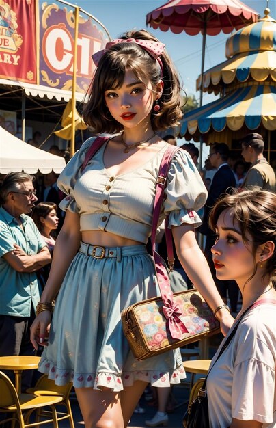 une belle jeune fille des années 1950 s'amusant à un carnaval