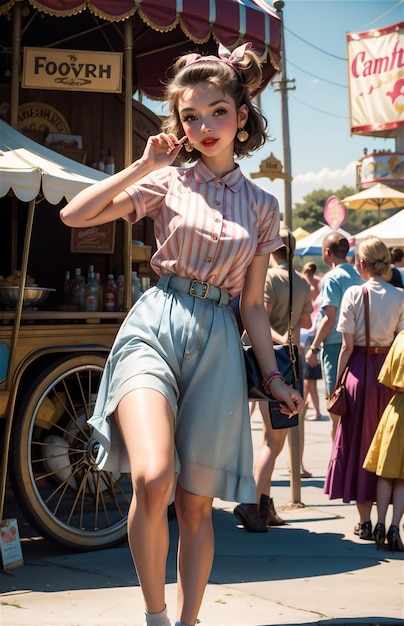 une belle jeune fille des années 1950 s'amusant à un carnaval