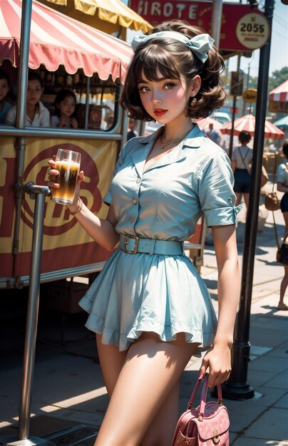 une belle jeune fille des années 1950 s'amusant à un carnaval