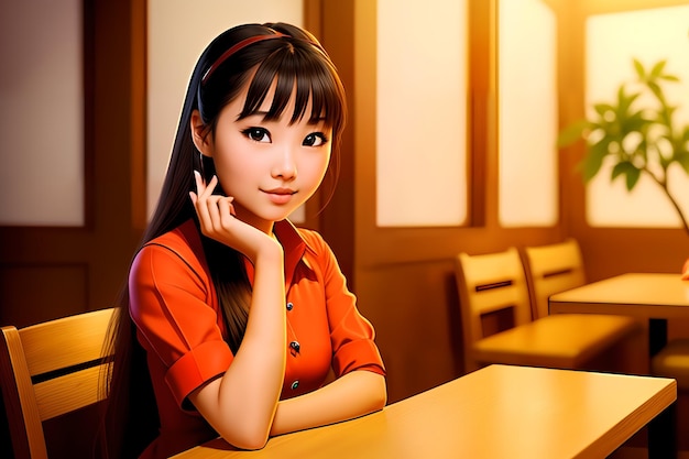 Belle jeune fille asiatique au restaurant AI