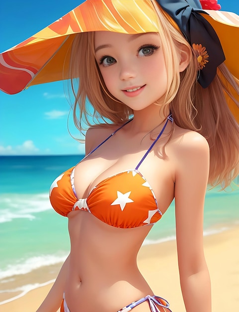 Une belle jeune fille dans un bikini sexy debout sur le bord de la mer un jour d'été chaud génératif ai