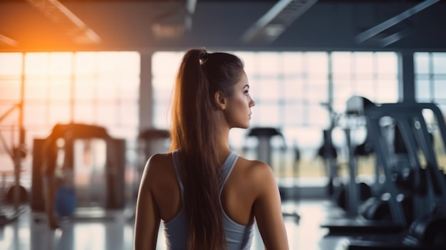 Une belle jeune fille en fitness au gymnase.