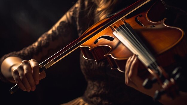 Une belle jeune fille jouant du violon avec une intensité ravie