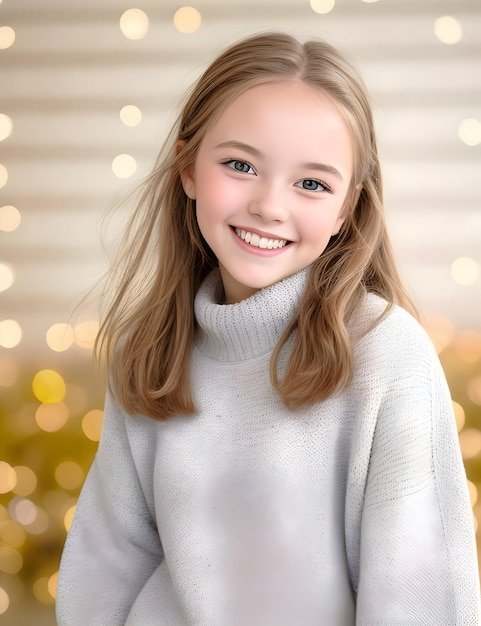 Belle jolie fille portant un pull blanc