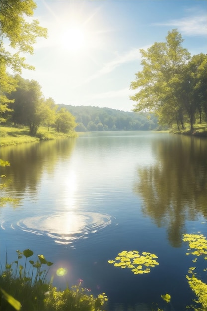 Une belle journée d'été avec le soleil qui brille sur un lac paisible par Generative AI