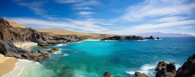 Photo belle journée sur la plage de playa papagayo sur l'île de lanzarote canaries espagne