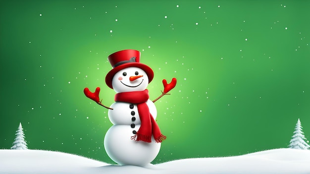 Belle et joyeuse bonhomme de neige sur fond vert