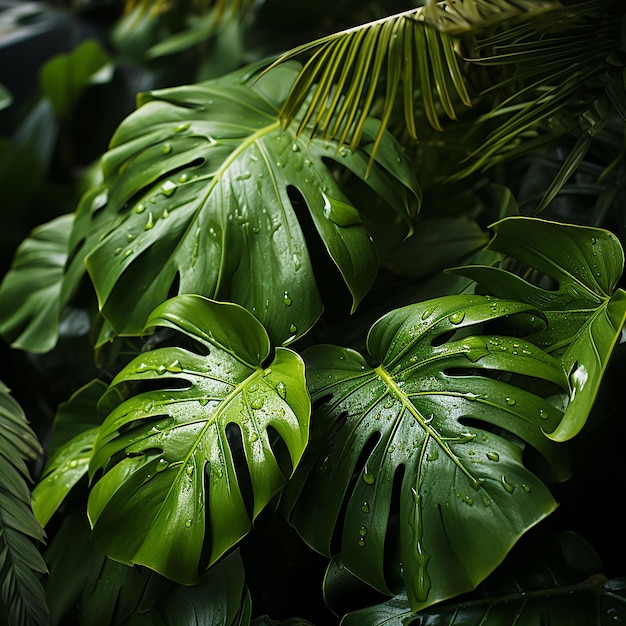 une belle jungle verte de feuilles de palmier luxuriantes des palmiers dans une forêt tropicale exotique