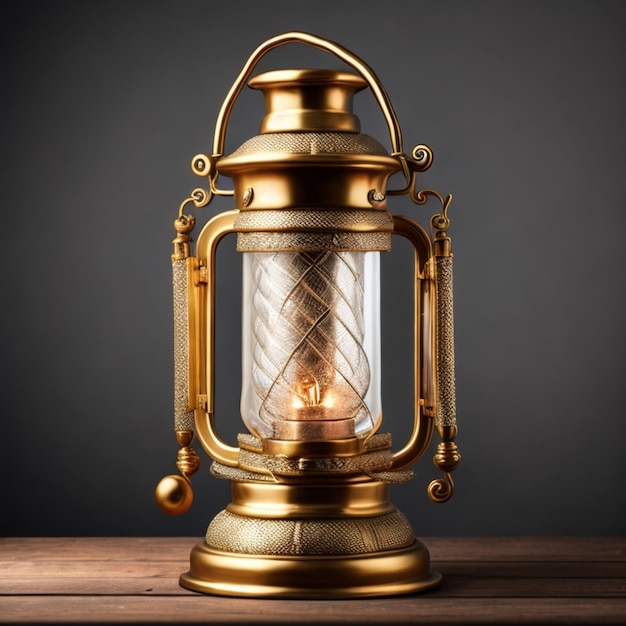 Photo une belle lanterne antique se dresse sur une table en bois
