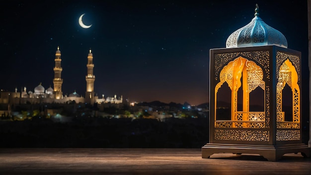 Photo une belle lanterne arabe vintage éclaire sa célébration islamique légère