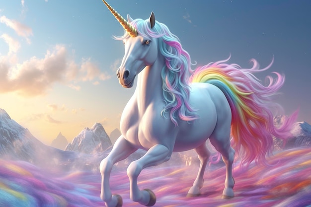 Belle licorne aux couleurs claires AI Generative