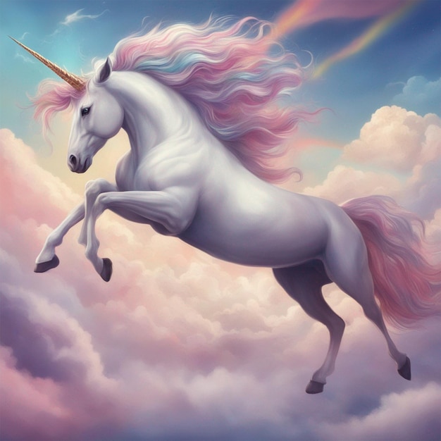 Une belle licorne volant dans le ciel