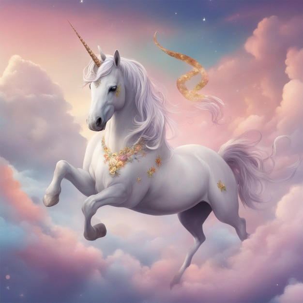 Une belle licorne volant dans le ciel