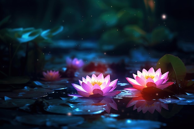 Belle lilie d'eau rose ou fleur de lotus sur fond sombre