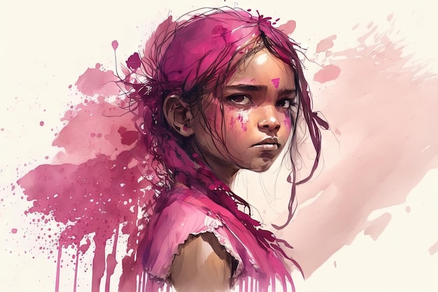 Belle lumière Viva magenta aquarelle de fille indienne