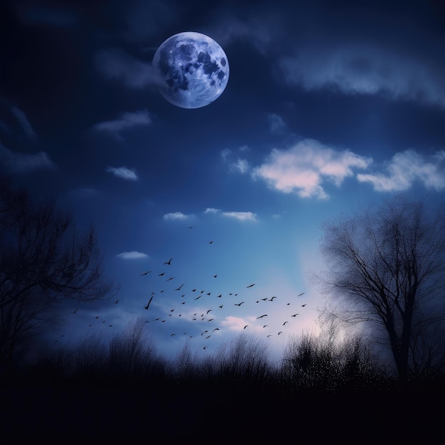 La belle lune du ciel nocturne est brillante une ai générative de la faune