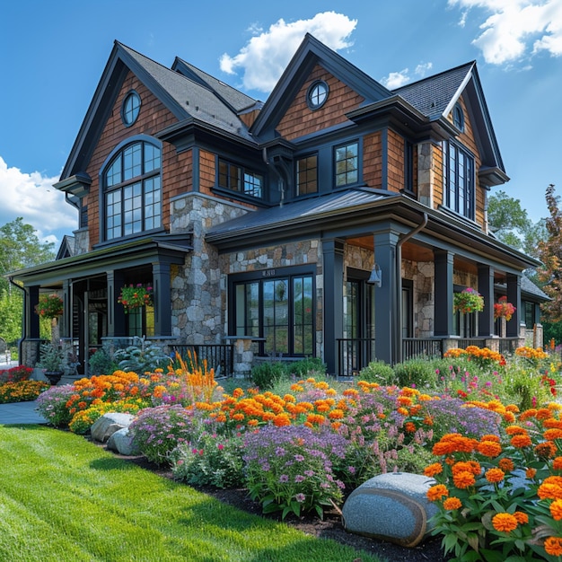 Photo une belle maison au milieu d'une niche de la nature générée par l'ia