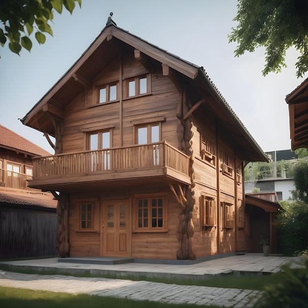 Une belle maison en bois vue de l'extérieur