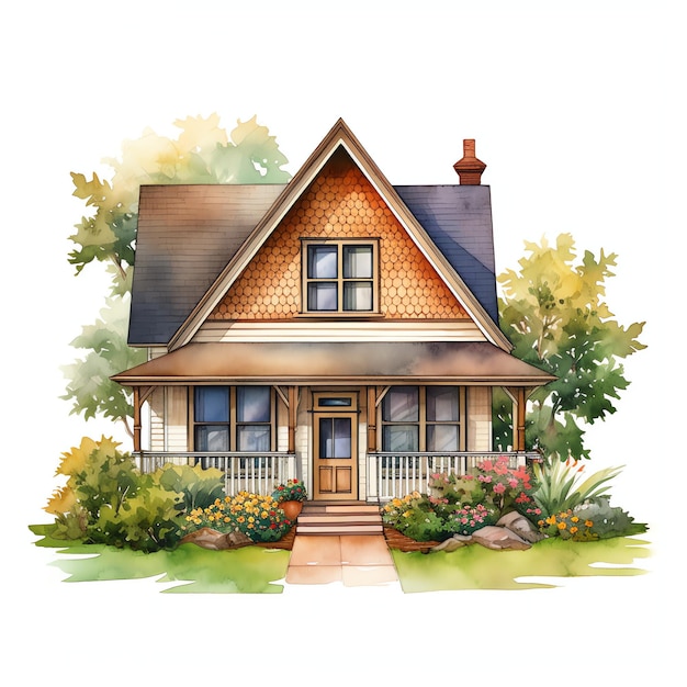 belle maison de campagne pittoresque rustique cottagecore aquarelle confortable clipart illustration