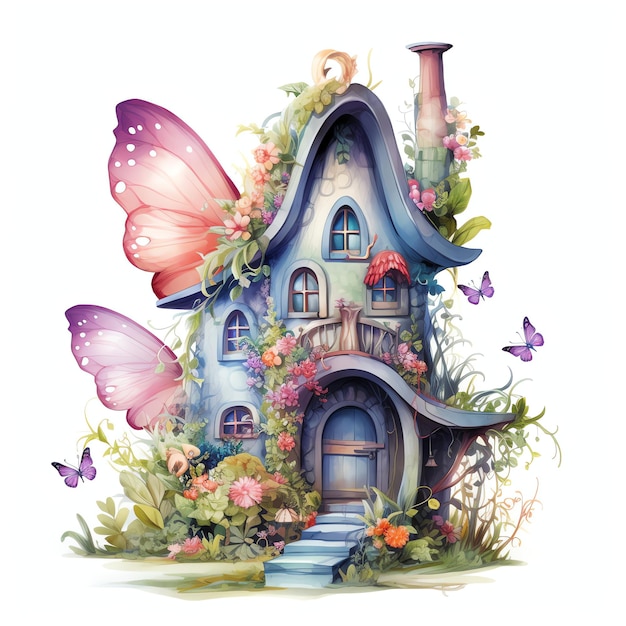 belle maison de fées aquarelle fantaisie illustration de clipart de conte de fées