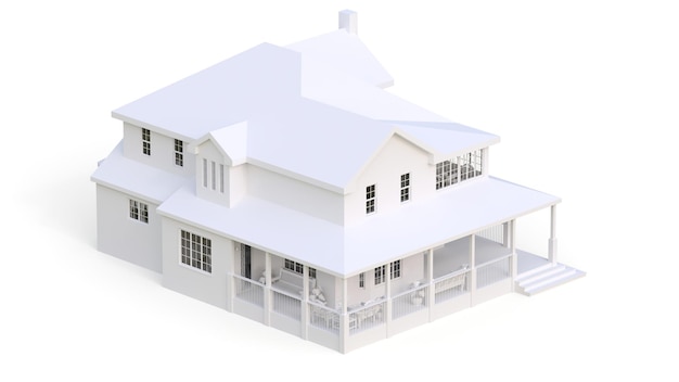 Belle maison moderne. Un cottage américain classique pour une grande famille. illustration 3D.