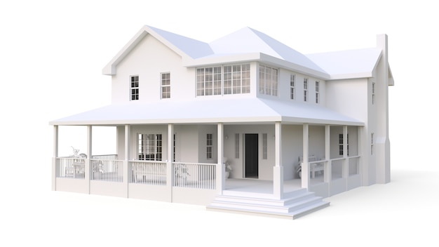 Belle maison moderne. Un cottage américain classique pour une grande famille. illustration 3D