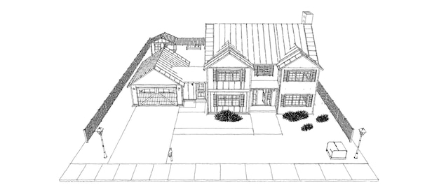 Belle maison moderne. Croquis de conception de chalet. illustration 3D.