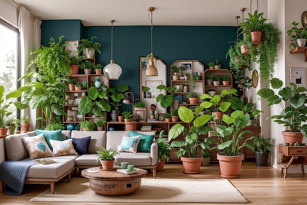 Belle maison avec des plantes saines