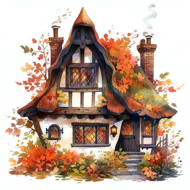 Photo belle maison de sorcière d'automne maison confortable aquarelle clipart illustration