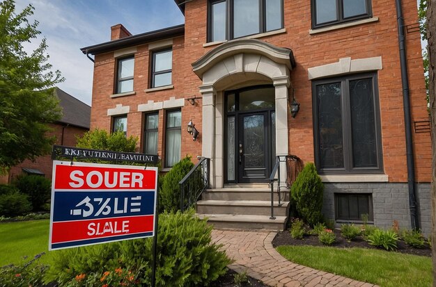 Photo belle maison urbaine avec un panneau de vente