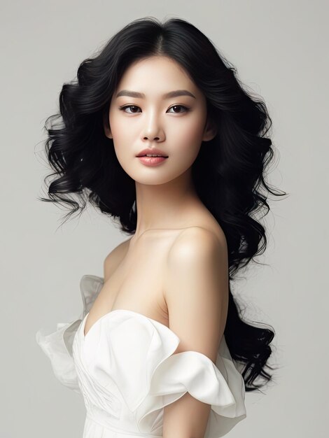belle mannequin asiatique blanche avec un ai génératif bouclé