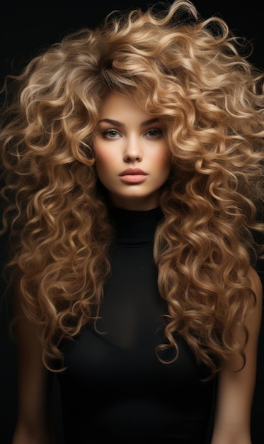 Belle mannequin blonde glamour avec des cheveux bouclés prise de portrait en studio Generative ai