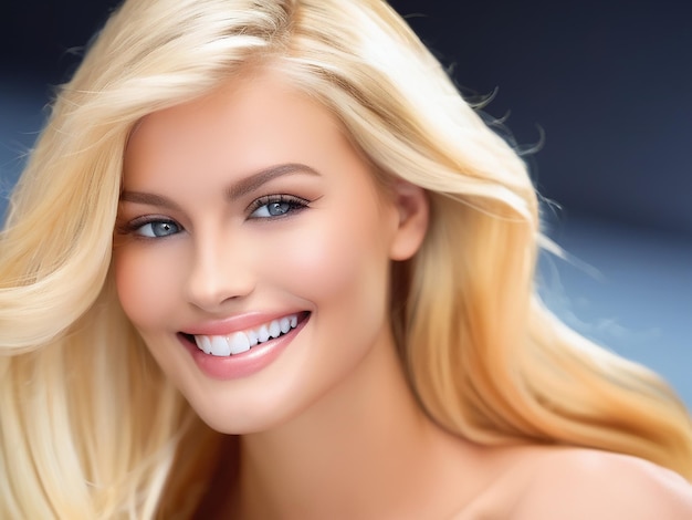 Belle mannequin blonde souriante regardant la caméra avec élégance