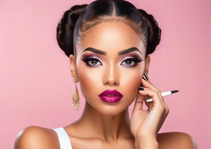 Photo belle mannequin montrant la manucure française cosmétiques beauté maquillage et soins des ongles