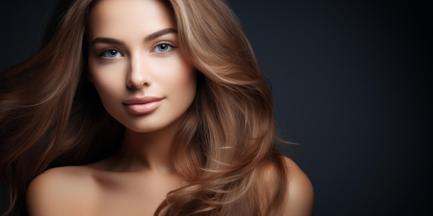 Une belle mannequin qui rit avec de longs cheveux bouclés. Photographie en studio. Salon de beauté. Focus sélectif.