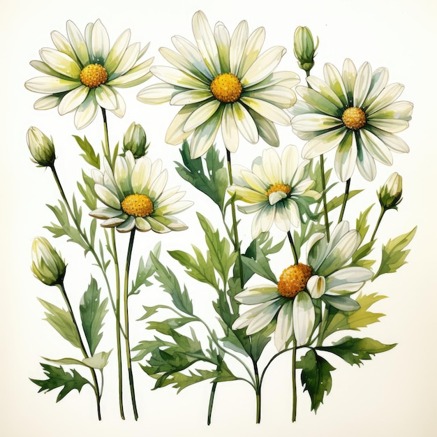 Belle marguerite verte aquarelle Clipart