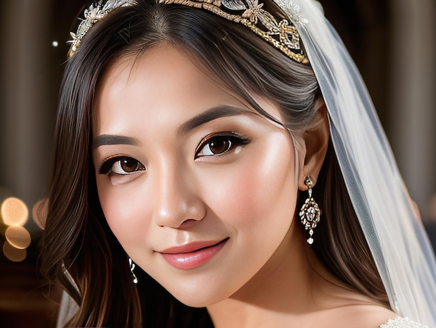 Une belle mariée asiatique le jour du mariage.