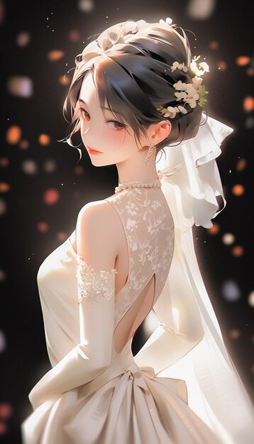 Belle mariée en robe de mariée blanche avec élégance de fleurs et de couronnes et fantaisie générée par Ai