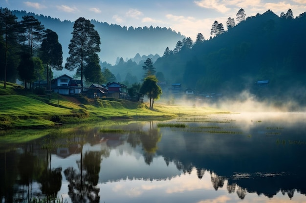 Photo une belle matinée au lac pang ung, dans la province de hong son, en thaïlande.